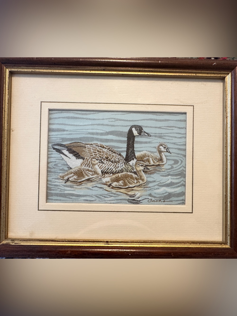 Cash’s of Coventry Vintage Mini Woven Silk Picture of a Canadian Goose & Young